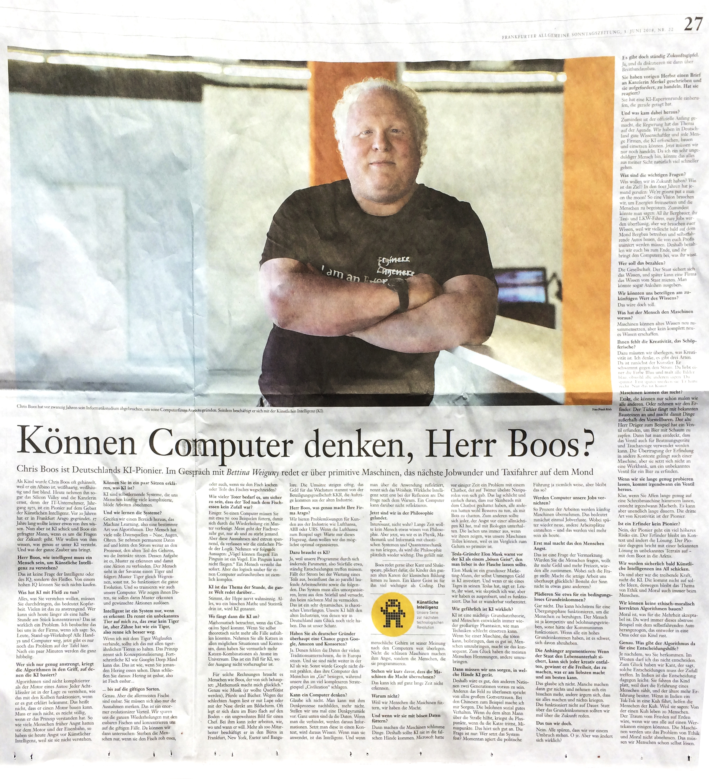 Können Computer denken Herr Boos? Zeitungsartikel vom 3.6.2018 aus der Frankfurter Allgemeinen Sonntagszeitung